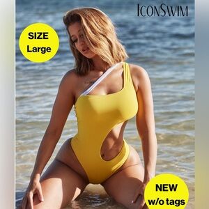 2/for $20 🪩 ICON SWIM Yellow One-Shoulder One Piece (Size Large) 💛 NWOT